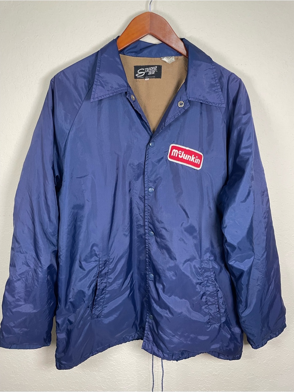 Vintage 90’s McJunkin Patch Coach Snap Jacket Blue Nylon Grunge Workwear Utility
